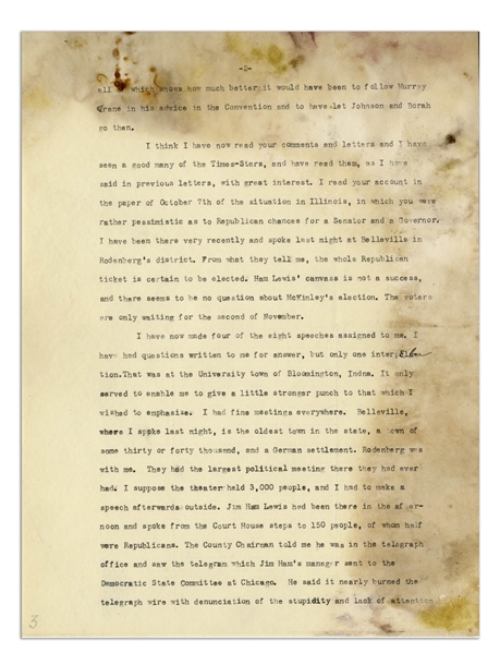 William Taft Hand-Edited Letter Signed in 1920 on the Eve of the Presidential Election -- ''the whole Republican ticket is certain to be elected...voters are only waiting for the second of November''